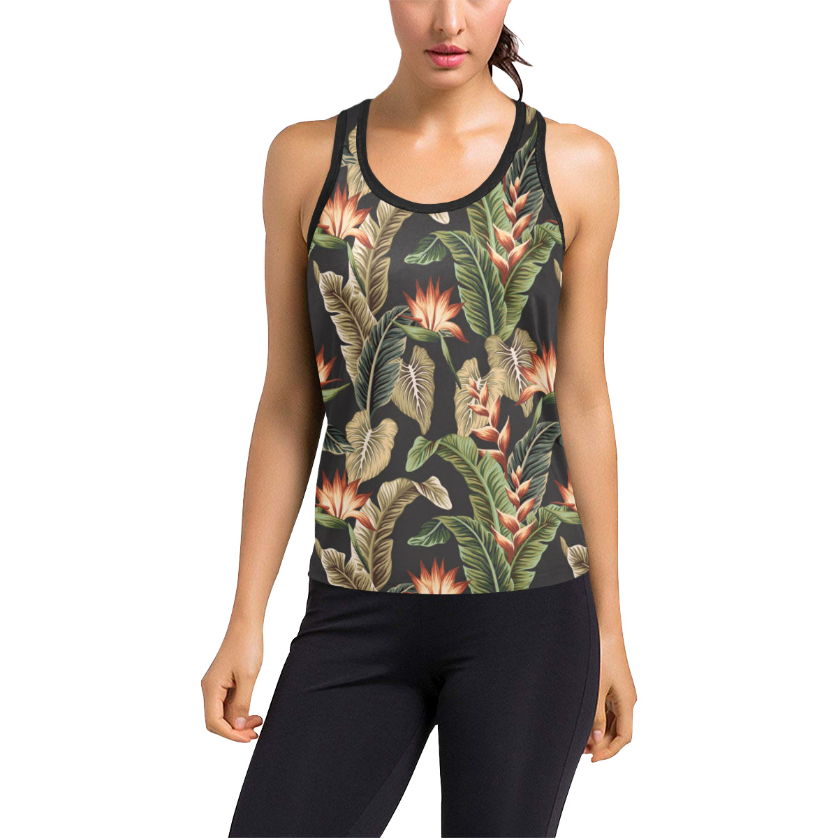 Tropical Flower Pattern Print Design TF014 Women's Racerback Tank Top