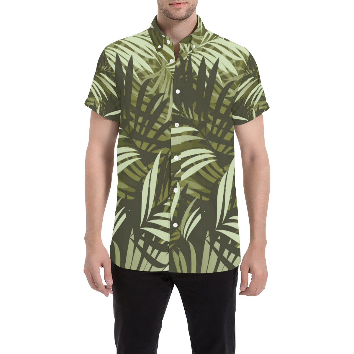 Palm Leaves Pattern Print Design PL05 Men's Short Sleeve Button Up Shirt
