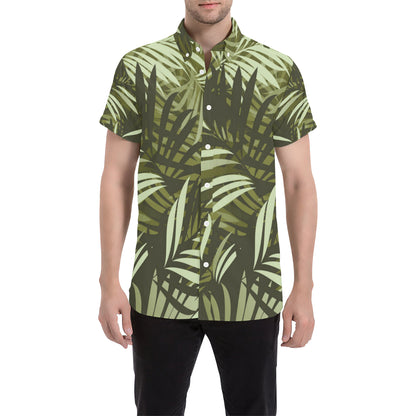 Palm Leaves Pattern Print Design PL05 Men's Short Sleeve Button Up Shirt