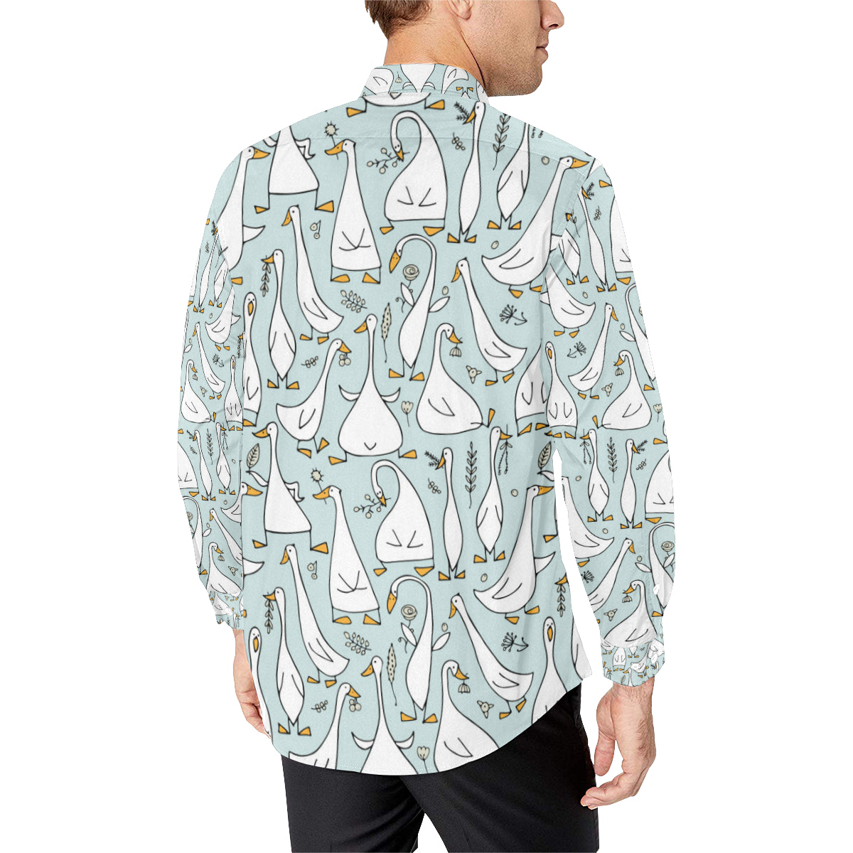 Goose Pattern Print Design 03 Men's Long Sleeve Shirt