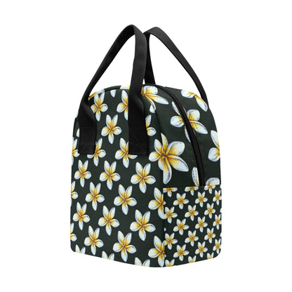 White Plumeria Pattern Print Design PM022 Insulated Lunch Bag