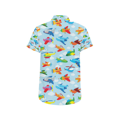 Airplane Colorful Pattern Print Design 01 Men's Short Sleeve Button Up Shirt