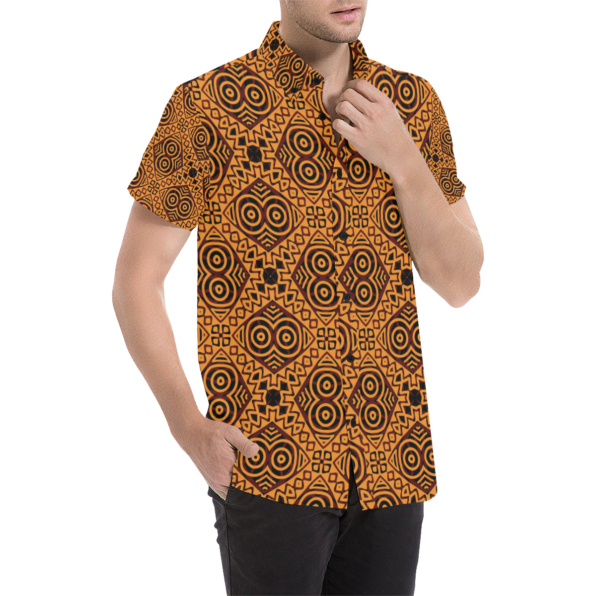 African Pattern Print Design 05 Men's Short Sleeve Button Up Shirt