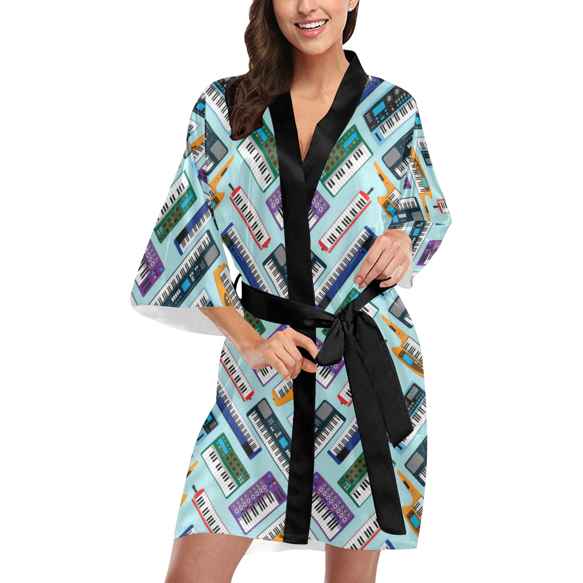 Synthesizer Pattern Print Design 02 Women's Short Kimono