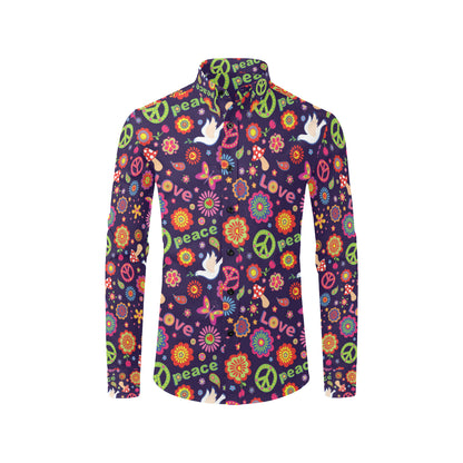 Flower Power Peace Design Print Men's Long Sleeve Shirt