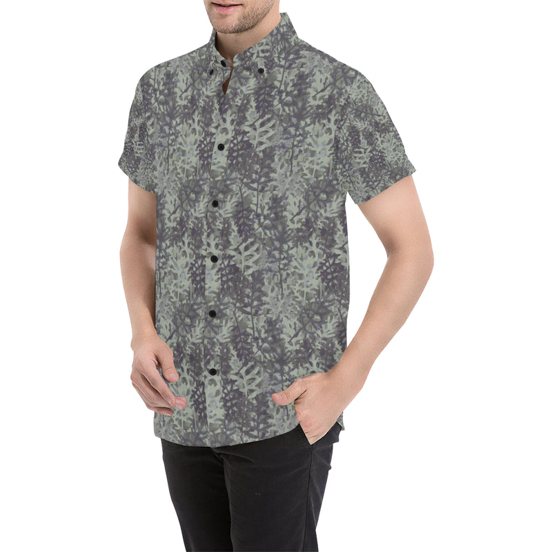 Camouflage Fern Pattern Print Design 05 Men's Short Sleeve Button Up Shirt