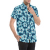 Blue Hibiscus Pattern Print Design HB011 Men's Short Sleeve Button Up Shirt