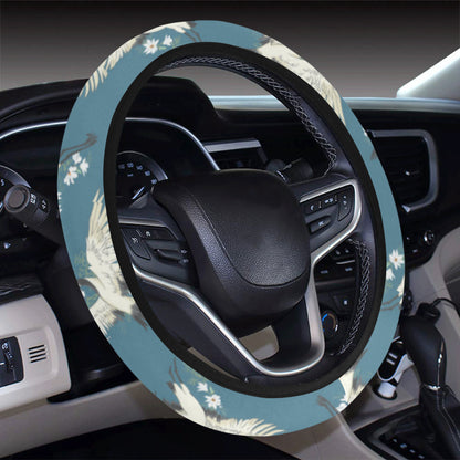 Crane Pattern Print Design 02 Steering Wheel Cover with Elastic Edge