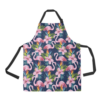 Flamingo Hibiscus Print Apron with Pocket