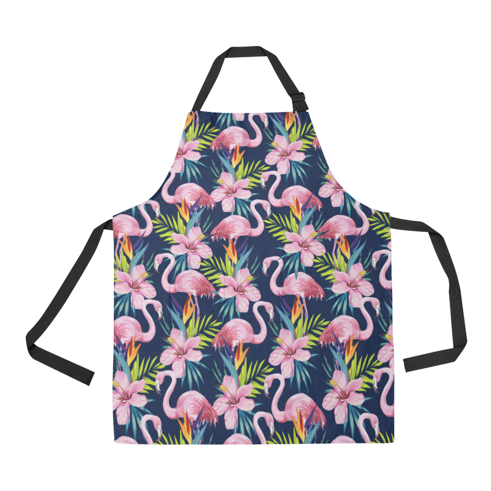 Flamingo Hibiscus Print Apron with Pocket