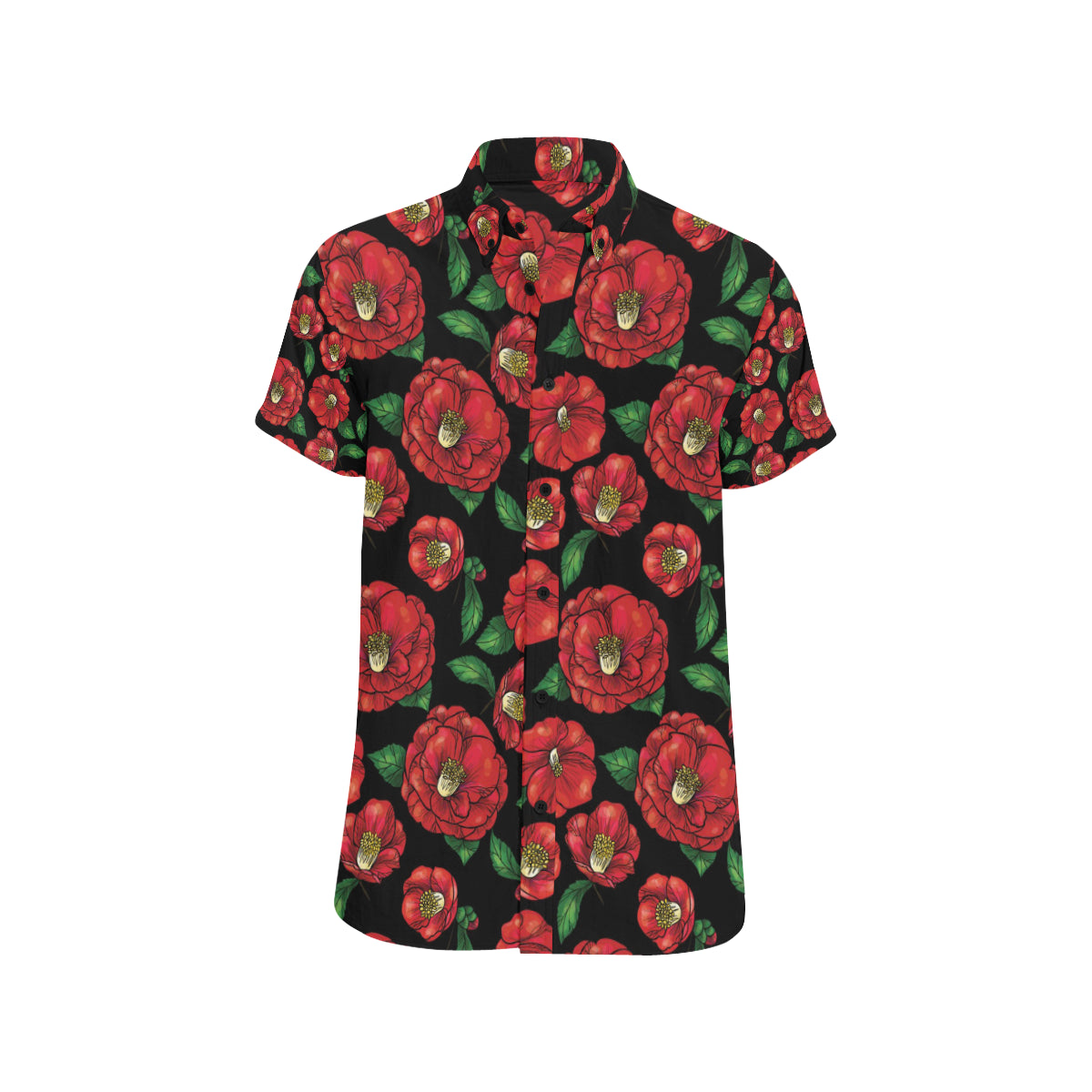 Camellia Pattern Print Design CM07 Men's Short Sleeve Button Up Shirt