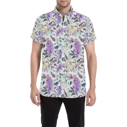 Lilac Pattern Print Design LI06 Men's Short Sleeve Button Up Shirt