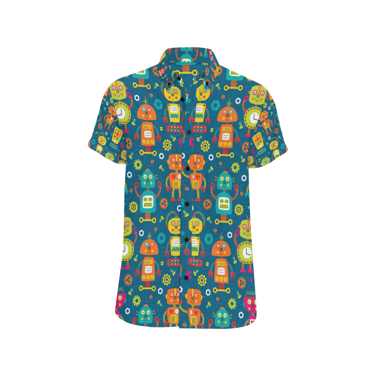 Robot Pattern Print Design A04 Men's Short Sleeve Button Up Shirt