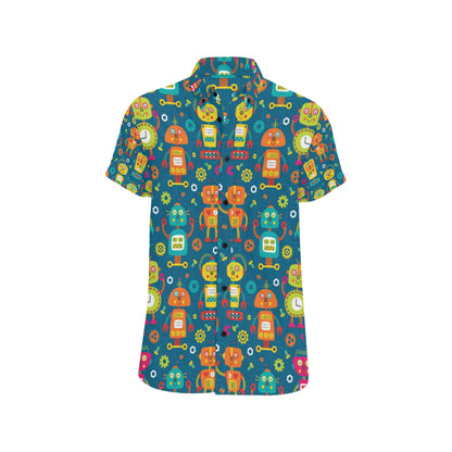 Robot Pattern Print Design A04 Men's Short Sleeve Button Up Shirt