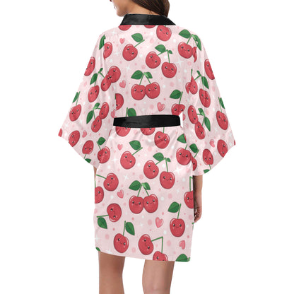 Cherry Pattern Print Design CH02 Women Kimono Robe
