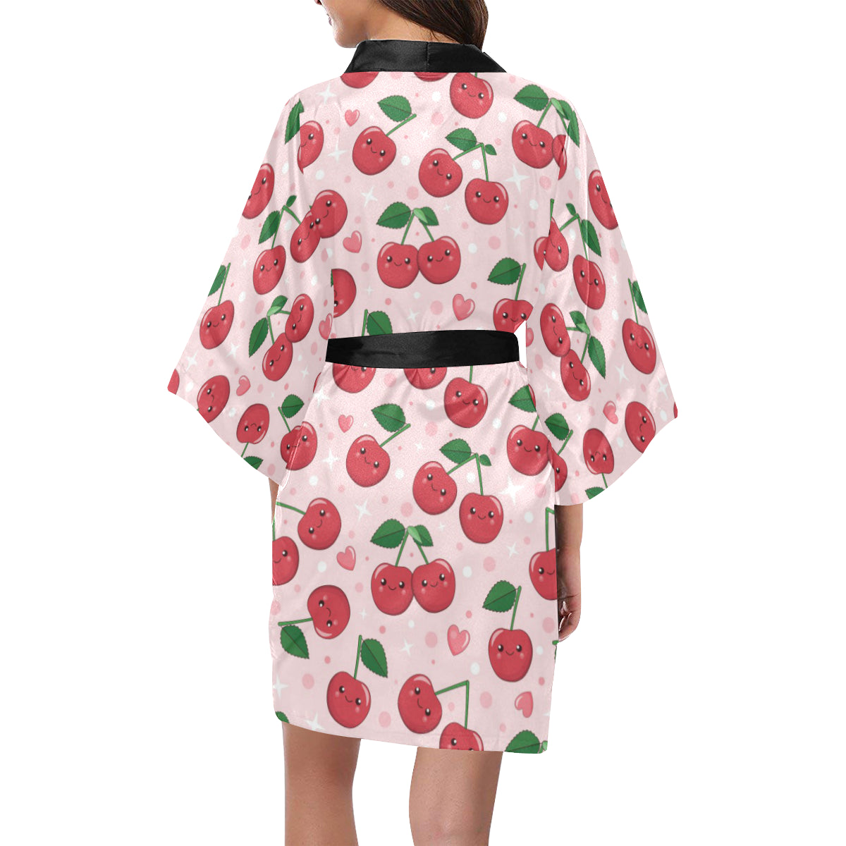 Cherry Pattern Print Design CH02 Women's Short Kimono