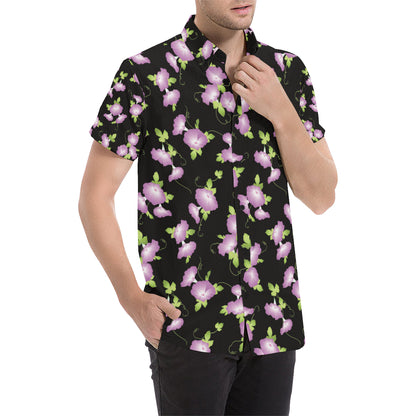 Morning Glory Pattern Print Design MG02 Men's Short Sleeve Button Up Shirt