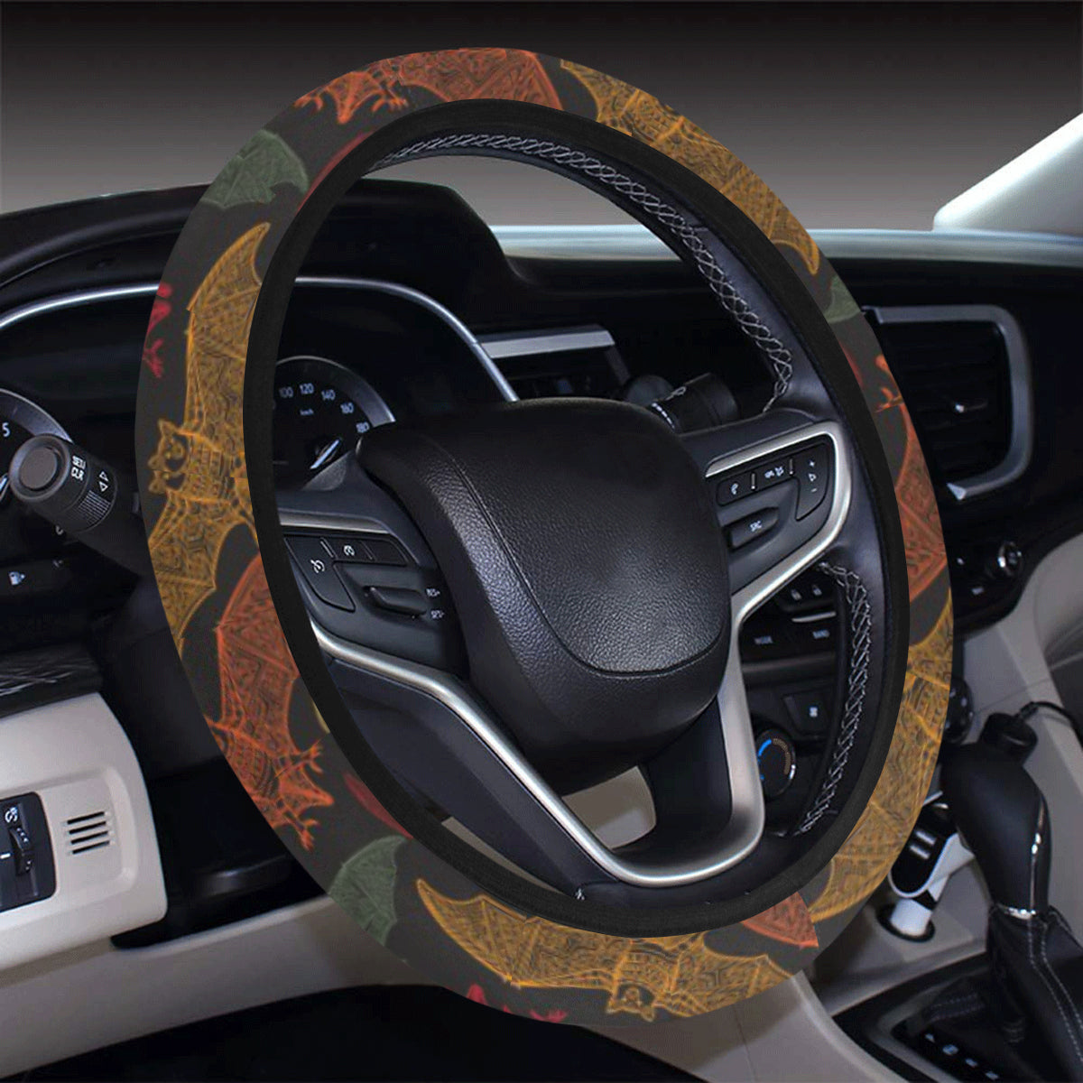 Bat Tribal Pattern Print Design 03 Steering Wheel Cover with Elastic Edge