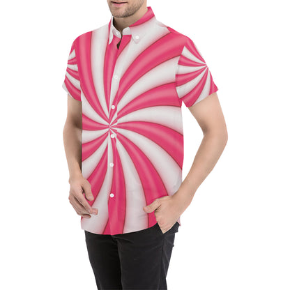 Vortex Twist Swirl Candy Print Men's Short Sleeve Button Up Shirt
