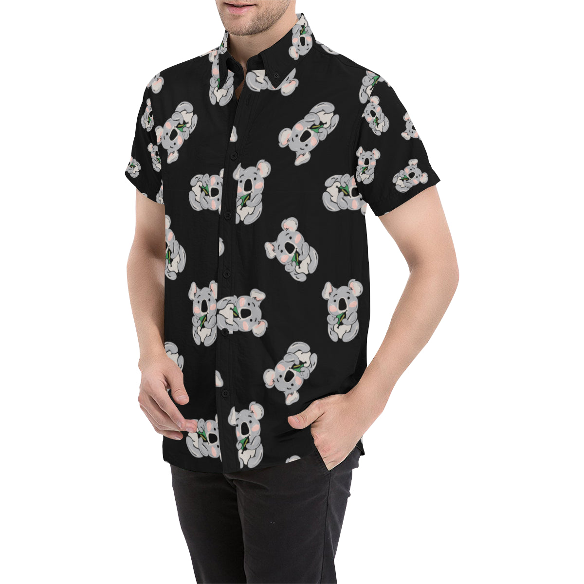 Koala Pattern Print Design 05 Men's Short Sleeve Button Up Shirt