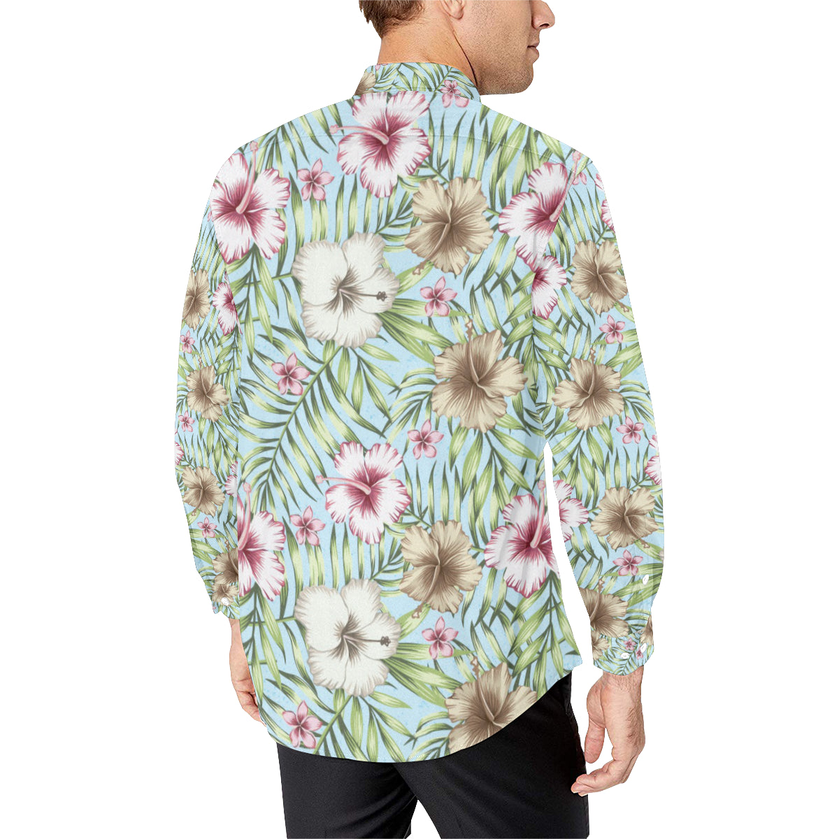 Tropical Flower Pattern Print Design TF05 Men's Long Sleeve Shirt