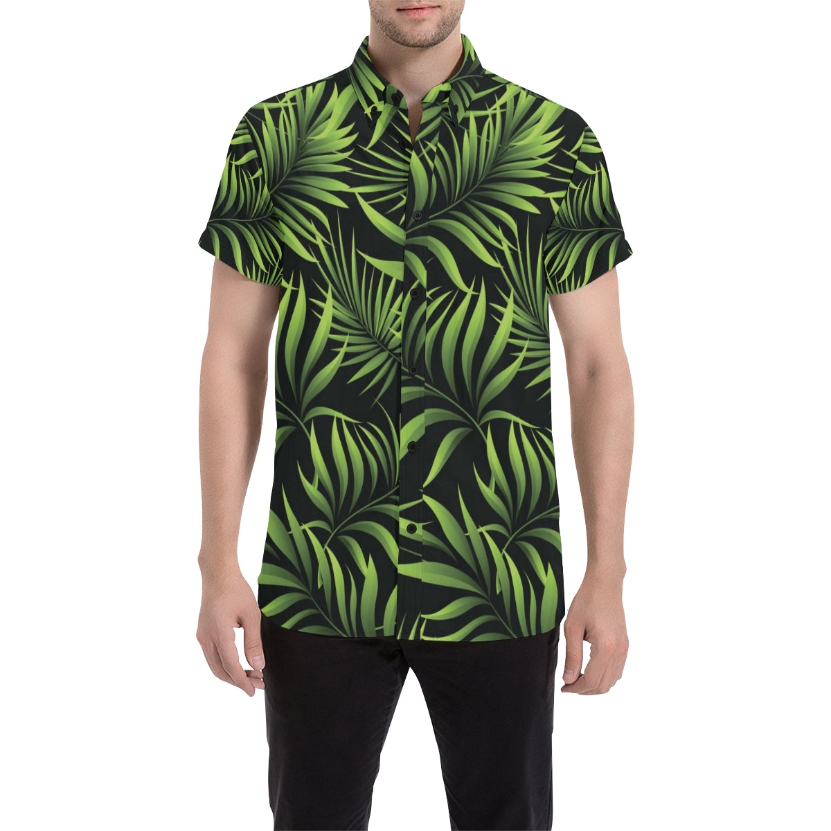 Palm Leaves Pattern Print Design PL07 Men's Short Sleeve Button Up Shirt