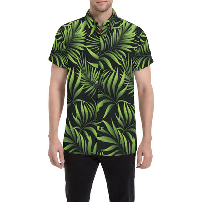 Palm Leaves Pattern Print Design PL07 Men's Short Sleeve Button Up Shirt