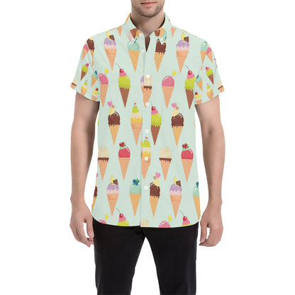 Ice Cream Pattern Print Design 03 Men's Short Sleeve Button Up Shirt