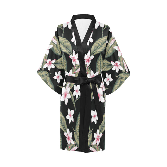 Plumeria Pattern Print Design PM021 Women Kimono Robe