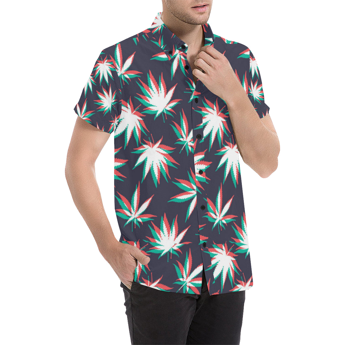 Pot Leaf Pattern Print Design A01 Men's Short Sleeve Button Up Shirt