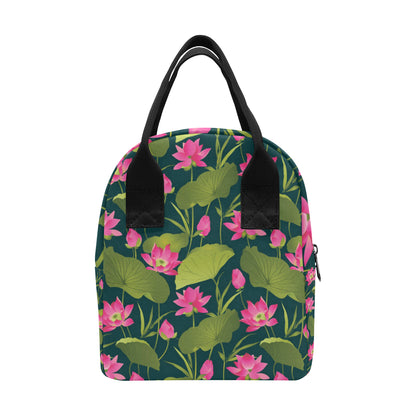 Water Lily Pattern Print Design WL09 Insulated Lunch Bag