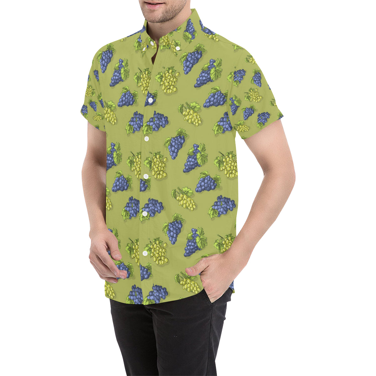 Grape Pattern Print Design GP08 Men's Short Sleeve Button Up Shirt