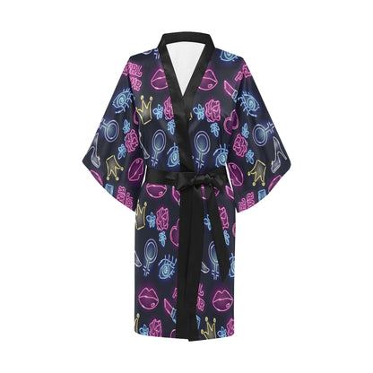 Lipstick Neon Pattern Print Design 02 Women's Short Kimono