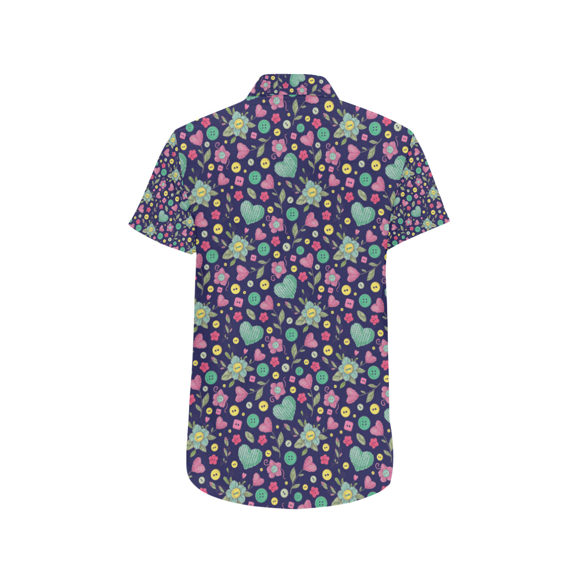 Crochet Pattern Print Design 02 Men's Short Sleeve Button Up Shirt