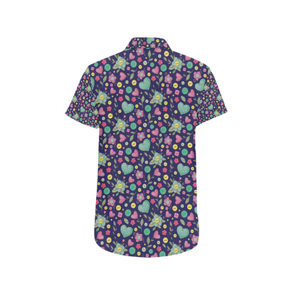 Crochet Pattern Print Design 02 Men's Short Sleeve Button Up Shirt
