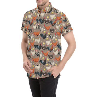 Chicken Evolution Pattern Men's Short Sleeve Button Up Shirt