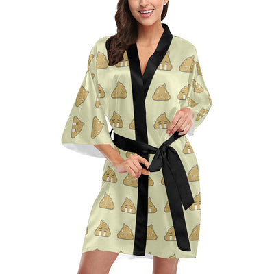 Poop Emoji Pattern Print Design A04 Women's Short Kimono