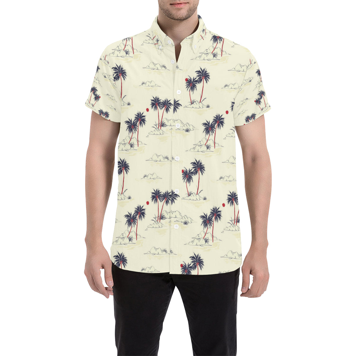 Palm Tree Pattern Print Design PT08 Men's Short Sleeve Button Up Shirt