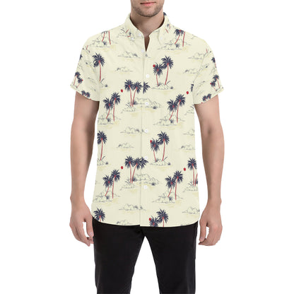 Palm Tree Pattern Print Design PT08 Men's Short Sleeve Button Up Shirt