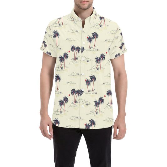 Palm Tree Pattern Print Design PT08 Men's Short Sleeve Button Up Shirt