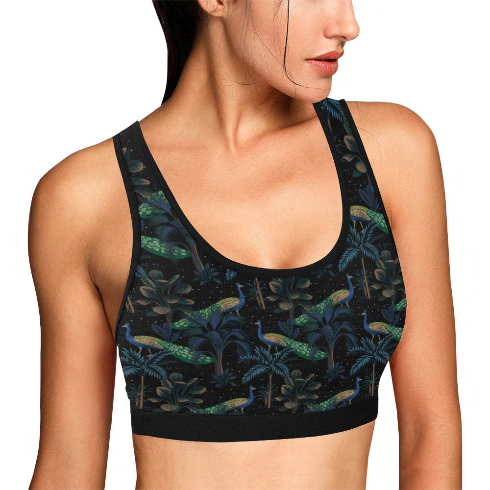 Rainforest Peacock Pattern Print Design A04 Sports Bra