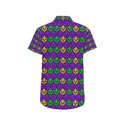 Mardi Gras Pattern Print Design 02 Men's Short Sleeve Button Up Shirt