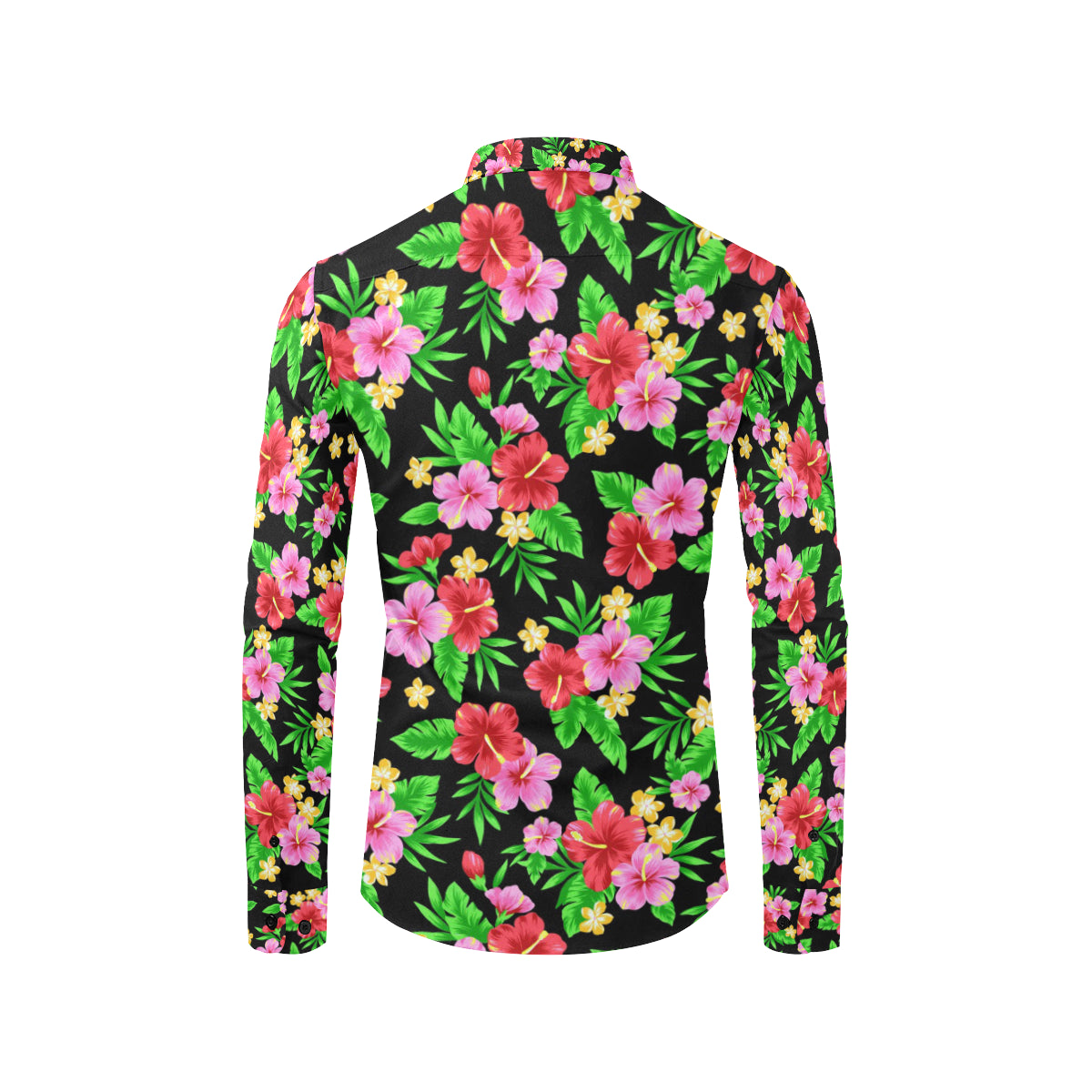 Pink Red Hibiscus Pattern Print Design HB023 Men's Long Sleeve Shirt