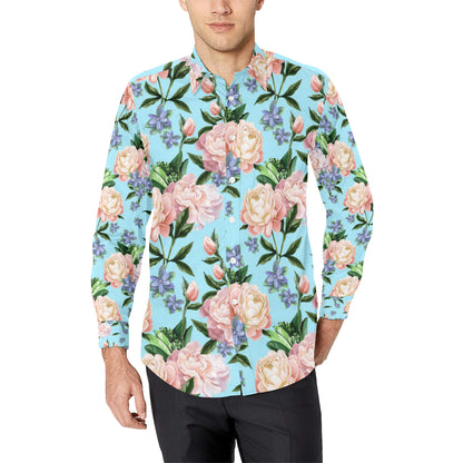 Peony Pattern Print Design PE02 Men's Long Sleeve Shirt