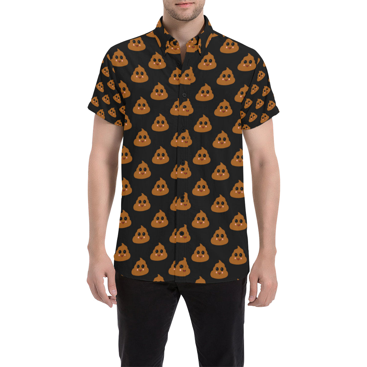 Poop Emoji Pattern Print Design A01 Men's Short Sleeve Button Up Shirt