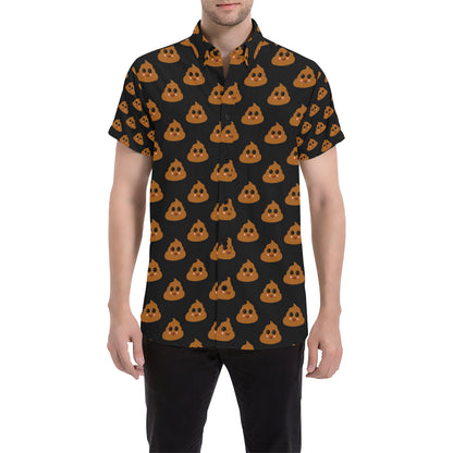 Poop Emoji Pattern Print Design A01 Men's Short Sleeve Button Up Shirt