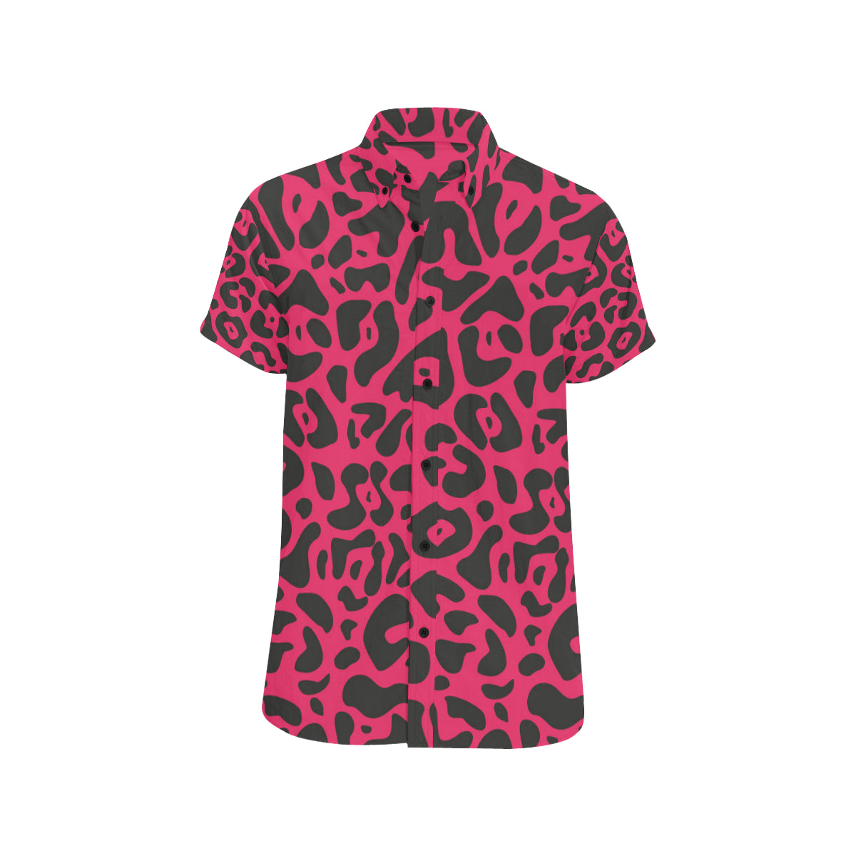 Cheetah Pink Print Pattern Men's Short Sleeve Button Up Shirt
