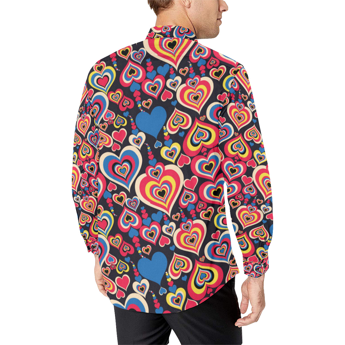 Heart Pattern Print Design HE08 Men's Long Sleeve Shirt