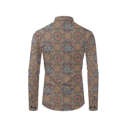 Calendar Aztec Design Print Pattern Men's Long Sleeve Shirt