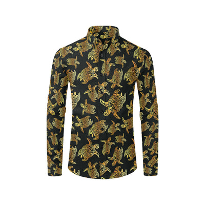 Gold Tribal Turtle Polynesian Themed Men's Long Sleeve Shirt